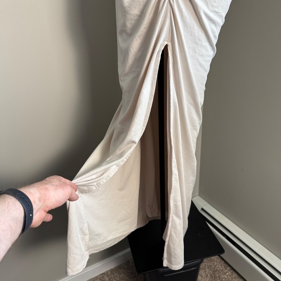 SWS Contour Strapless Tube Dress Beige/Cream Large Ruched Sides Graduation Prom - Picture 5 of 16